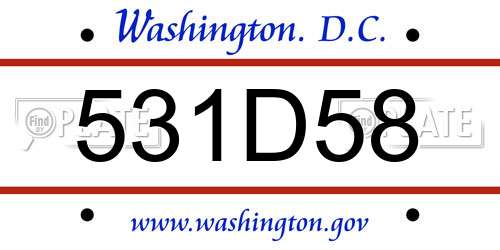 531D58 District Of Columbia License Plate