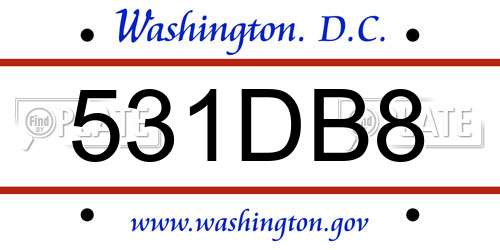 531DB8 District Of Columbia License Plate