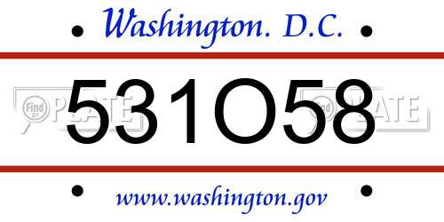 531O58 District Of Columbia License Plate