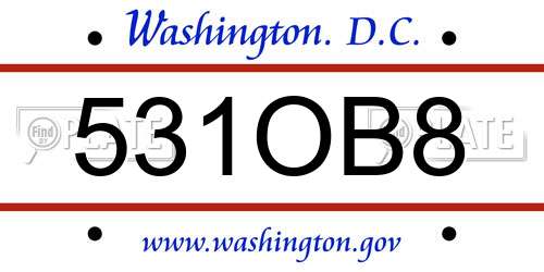 531OB8 District Of Columbia License Plate