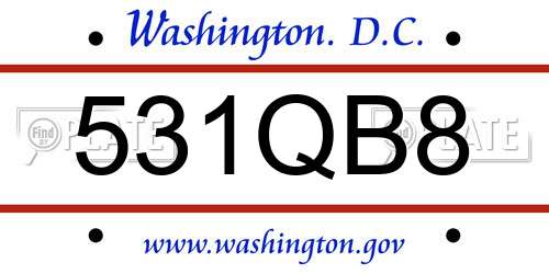 531QB8 District Of Columbia License Plate