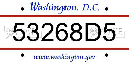 53268D5 District Of Columbia License Plate