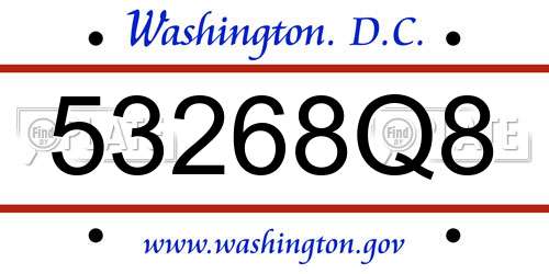 53268Q8 District Of Columbia License Plate