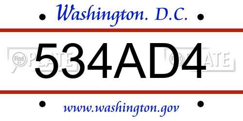 534AD4 District Of Columbia License Plate