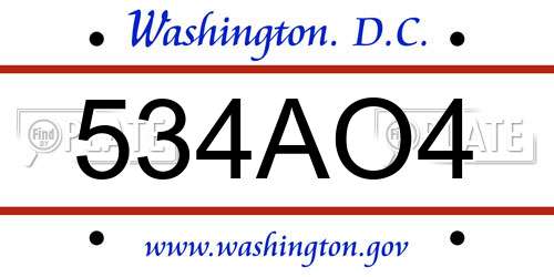 534AO4 District Of Columbia License Plate