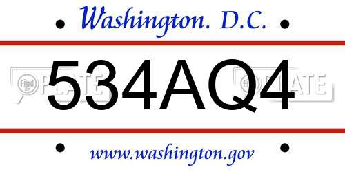 534AQ4 District Of Columbia License Plate