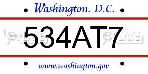 534AT7 District Of Columbia License Plate