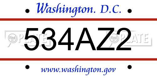 534AZ2 District Of Columbia License Plate