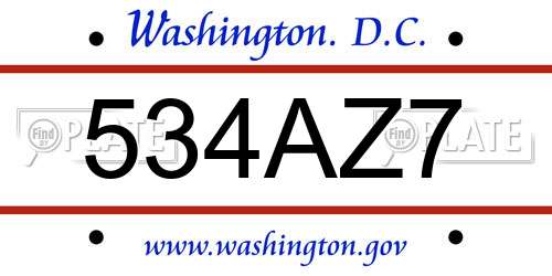 534AZ7 District Of Columbia License Plate
