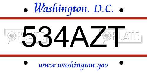 534AZT District Of Columbia License Plate