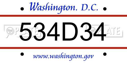 534D34 District Of Columbia License Plate