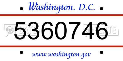 5360746 District Of Columbia License Plate