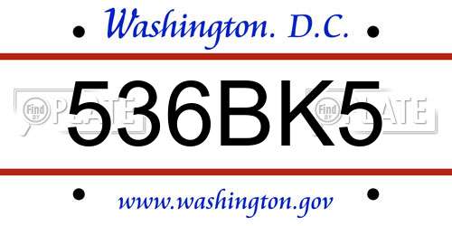 536BK5 District Of Columbia License Plate