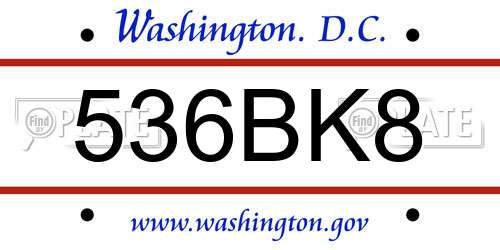 536BK8 District Of Columbia License Plate