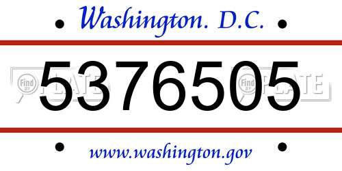 5376505 District Of Columbia License Plate