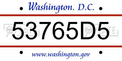 53765D5 District Of Columbia License Plate