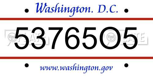 53765O5 District Of Columbia License Plate