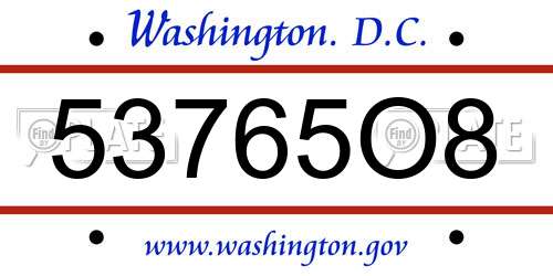 53765O8 District Of Columbia License Plate