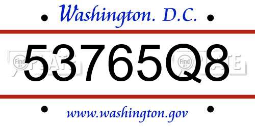 53765Q8 District Of Columbia License Plate