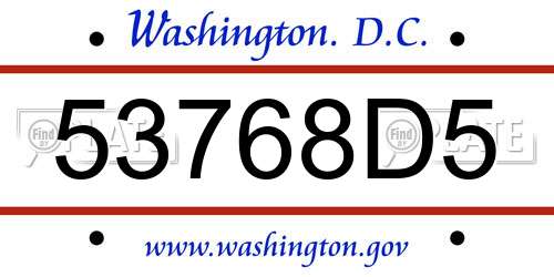 53768D5 District Of Columbia License Plate