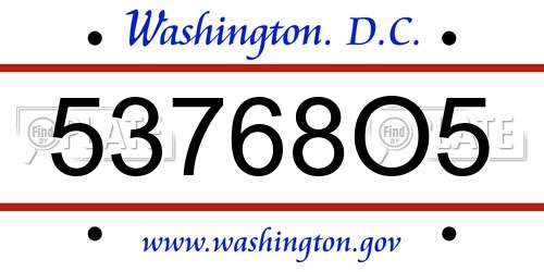 53768O5 District Of Columbia License Plate