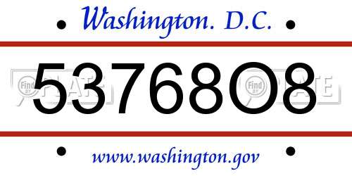 53768O8 District Of Columbia License Plate