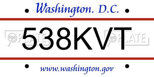 538KVT District Of Columbia License Plate