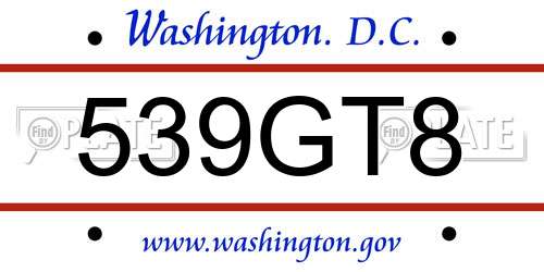 539GT8 District Of Columbia License Plate