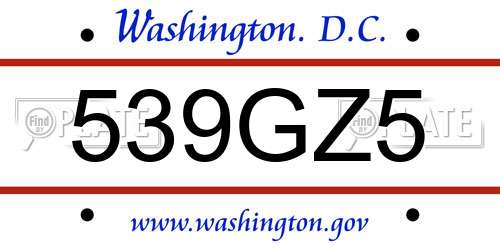 539GZ5 District Of Columbia License Plate