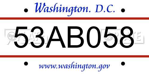 53AB058 District Of Columbia License Plate