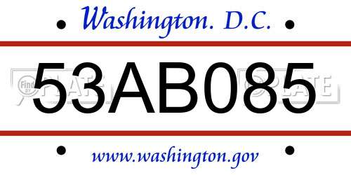 53AB085 District Of Columbia License Plate