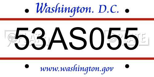 53AS055 District Of Columbia License Plate