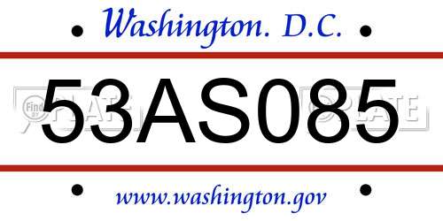 53AS085 District Of Columbia License Plate