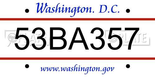 53BA357 District Of Columbia License Plate