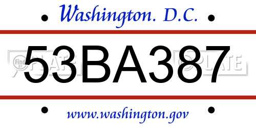 53BA387 District Of Columbia License Plate
