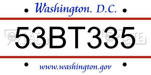 53BT335 District Of Columbia License Plate