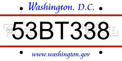 53BT338 District Of Columbia License Plate