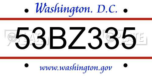 53BZ335 District Of Columbia License Plate