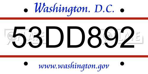 53DD892 District Of Columbia License Plate