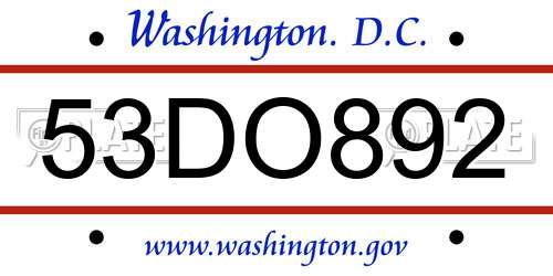 53DO892 District Of Columbia License Plate
