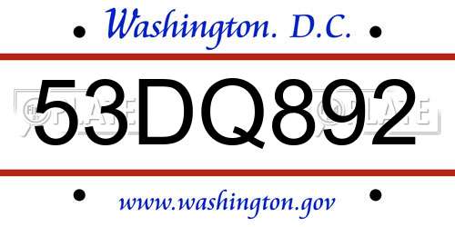53DQ892 District Of Columbia License Plate
