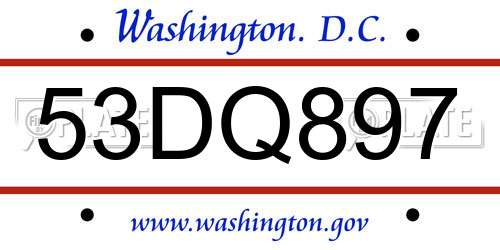 53DQ897 District Of Columbia License Plate