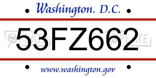 53FZ662 District Of Columbia License Plate