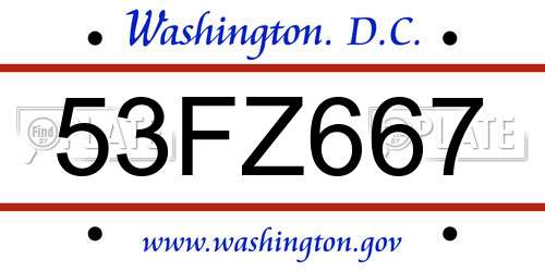 53FZ667 District Of Columbia License Plate