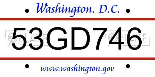 53GD746 District Of Columbia License Plate