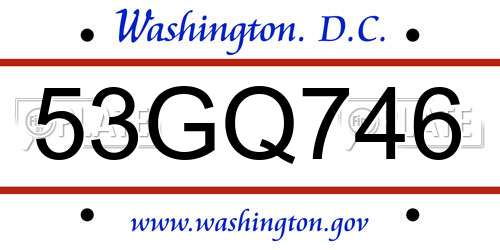 53GQ746 District Of Columbia License Plate