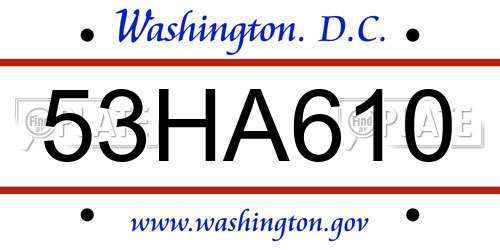 53HA610 District Of Columbia License Plate
