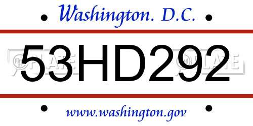 53HD292 District Of Columbia License Plate