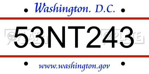 53NT243 District Of Columbia License Plate