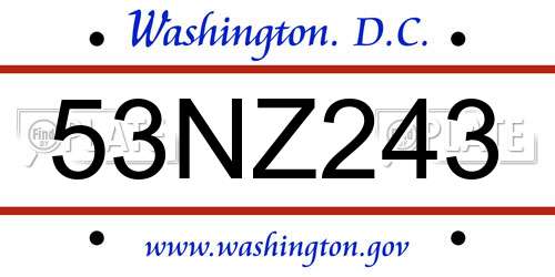 53NZ243 District Of Columbia License Plate